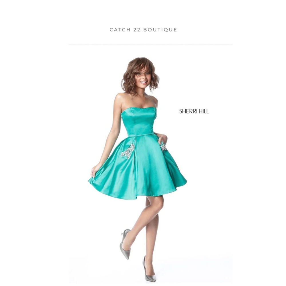 SHERRI HILL A-Line Strapless Satin Dress SZ 10